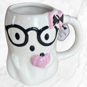 Eccolo Ghost With Glasses & Bow Pink Pumpkin Halloween Mug